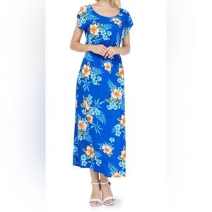 NWT Hawaii Hangover Maxi Midi Dress 2XL Cobalt Blue Hibiscus Hawaiian Aloha Luau
